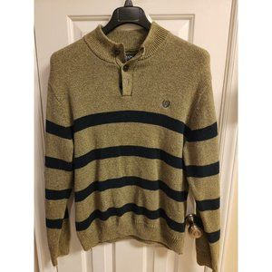 Men's Chaps Sweater Sz XL Olive Navy Stripe Henley Crest Cotton Preowned EUC